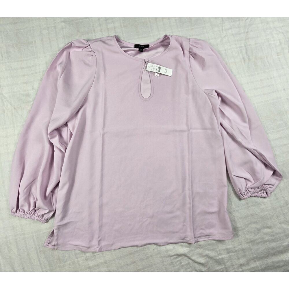 J. Crew Puff Sleeve Satin-Back Crepe Blouse Keyhole Neck Lilac Medium Tall NWT